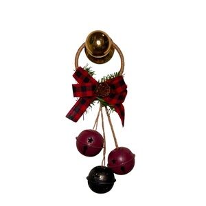 Christmas Rustic Burgundy Black jingle bell door hanger Holidays Decor